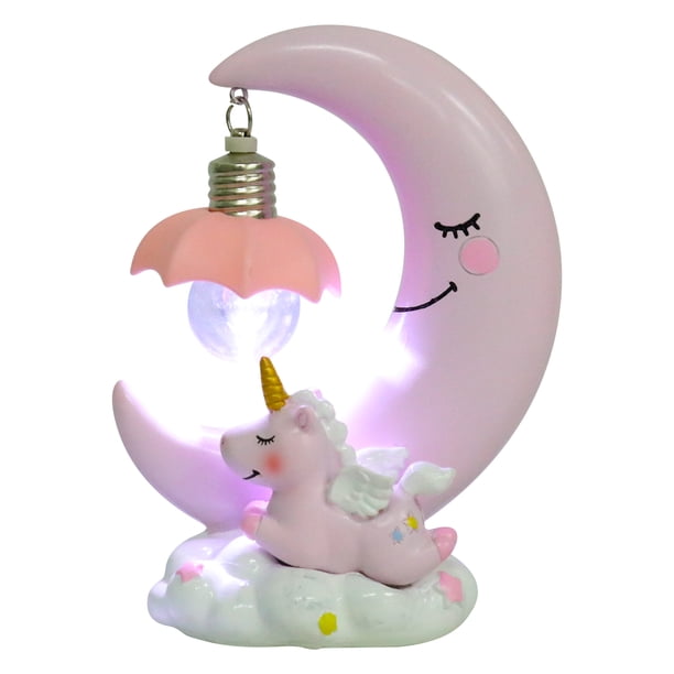 KAKOWELY 1 lámpara de noche de resina con forma de unicornio y luna, adorno artesanal para regalo.