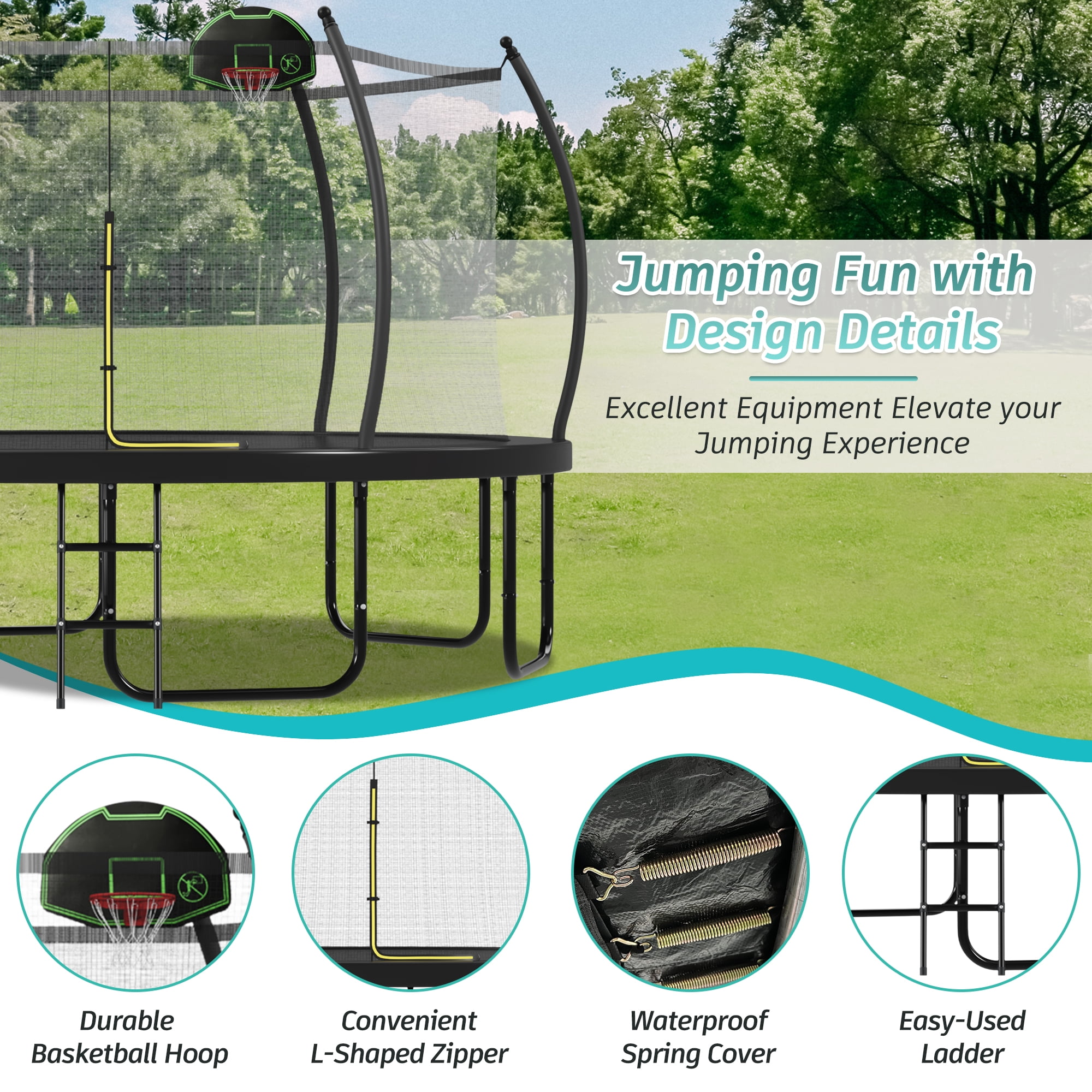 Euroco 16FT Trampoline with Basketball Hoop, Outdoor Trampoline with Enclosure Net for Kids and Adults