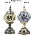 thumbnail image 5 of Silver Fever Handcrafted Mosaic Turkish Lamp Moroccan Glass Table Desk Bedside Light Bronze Base with E12 Bulb Silver Snowflake, 5 of 8