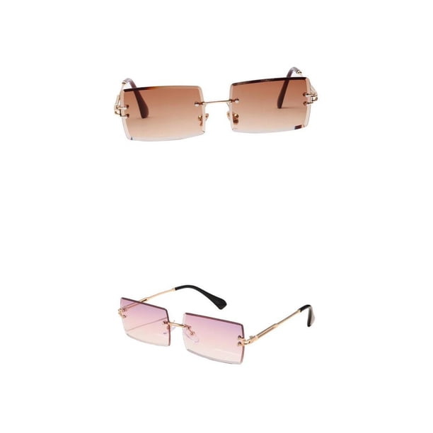 Gafas de terre Retro Lente Teñida Elegante Protección Gafas Patas Doradas Lente Rosa+Gafas de terre Sin Montura con Corte Rectangular Vintage Gafas con Sunnimix Gafas de sol rectangulares para mujer