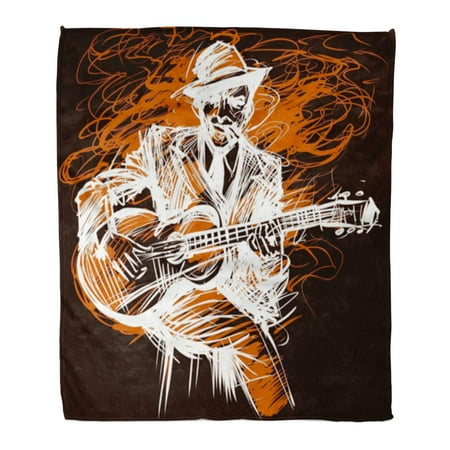 ASHLEIGH Flannel Throw Blanket Black Music Guitarist Guitar Player Blues Man Expression Electric Soft for Bed Sofa and Couch 58x80
