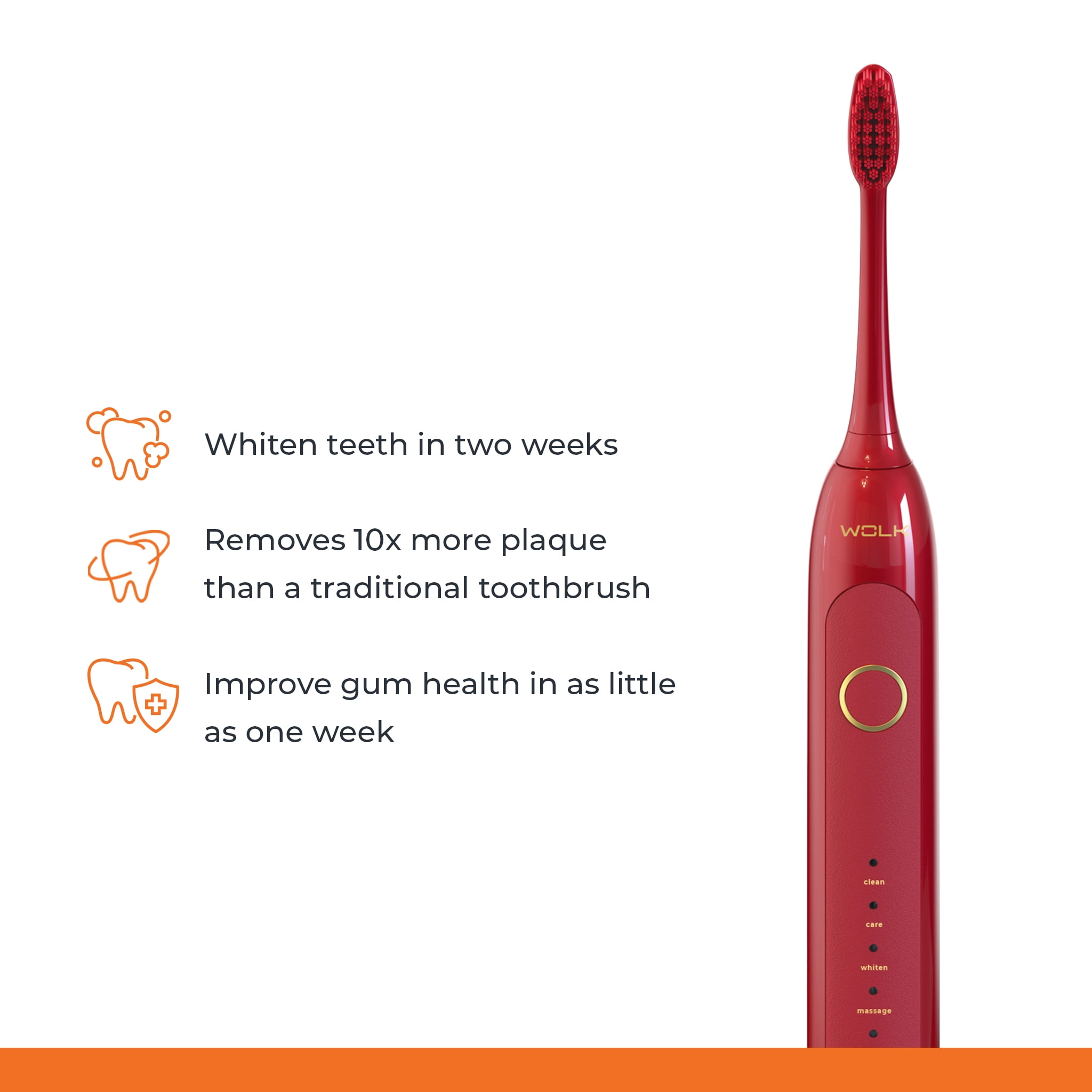WOLK T6421 Ultra Whitening Toothbrush with Pressure Sensor & 5 Brushing Modes, 8 Dupont Brush Heads, Premium Travel Case, Rechargeable. Maroon