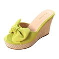 thumbnail image 5 of Rokment Womens Bow Chunky Wedge High Heels Slides Dress Sandals Bridal Trendy Casual Suede Espadrilles Height Increasing Heeled Slip on Backless Slippers for Beach Summer Light Green Size 9.5, 5 of 6