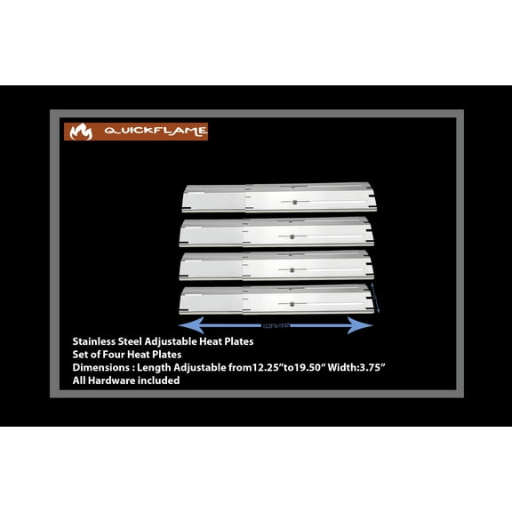 Universal Adjustable Replacement Heat Plate Shield, Stainless Steel Heat Tent Flavorizer Bar, Burner Cover, Flame Tamer for Gas Grill, Extends from 12" up to 20" L (4 Pack)