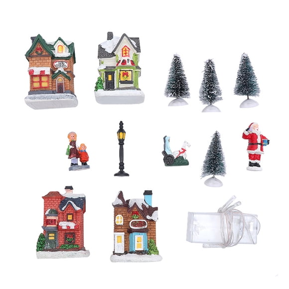 Xingzhi 13 Pieces Christmas Village Decoration Santa Town Luminous Villages LED Art House Collection Room Decor Ornament Present