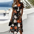 thumbnail image 2 of KLHDSF Halloween Dresses For Women Casual V Neck Short Sleeve Lightweight Breathable Daily Dress Gold XXXL, 2 of 5