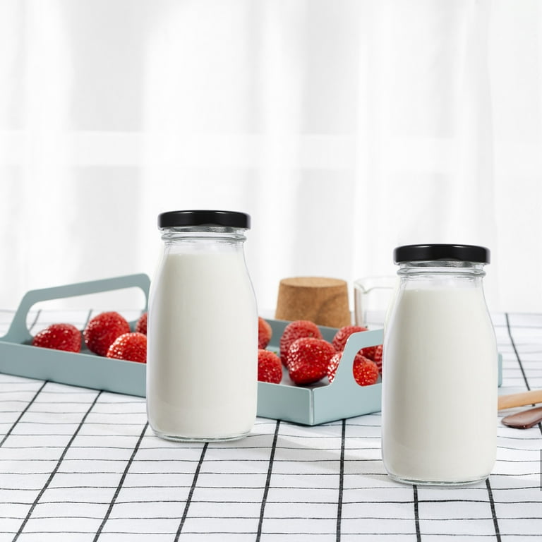 4pcs Milk Containers for Refrigerator Milk Jugs Glass Milk Bottles with  Lids 200ml