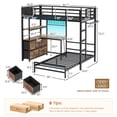 thumbnail image 3 of Bunk Bed Twin XL Over Twin Size with Desk L-Shaped Metal Bunk Bed with Led Lights & Charging Station, Twin Loft Bed Frame with 5 Storage Drawers & Safety Guardrail & Ladder, Black, 3 of 10