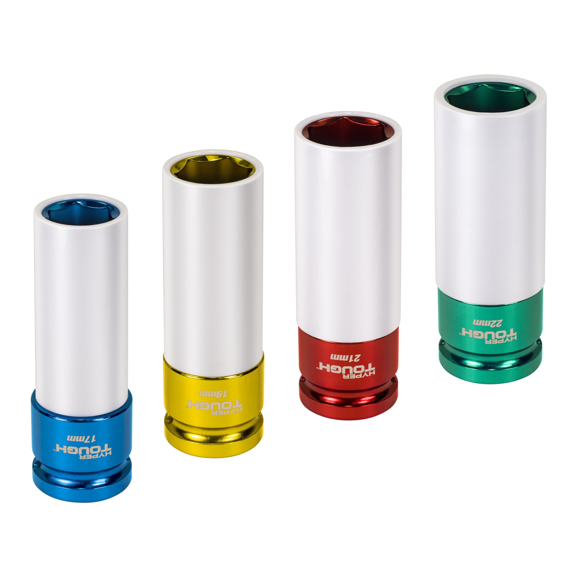 4 Piece Non-Marring Lug Nut Socket Set, Includes 17mm, 19mm, 21mm, and 22mm Sockets