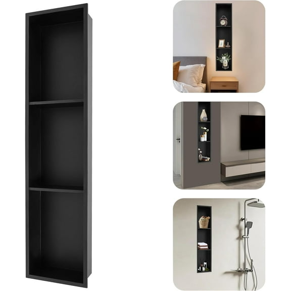 304 Stainless Steel Shower Niche, Black No Tile Needed Recessed Built-in Wall Niche Shower Shelf Insert Wall Niche for Bathroom Bedroom Kitchen Storage Organizer-9X 37.1 Inch
