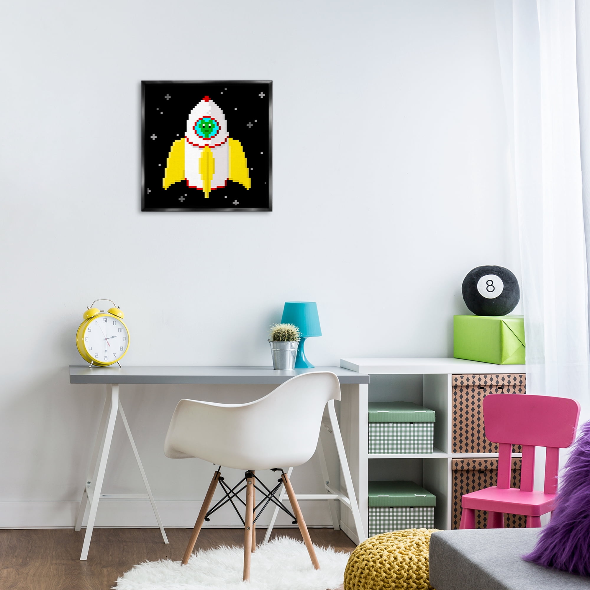 Stupell Industries Pixel Alien in Space Novelty & Humor Painting Black Floater Framed Canvas Art Print Wall Art, 18 x 18