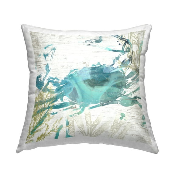 Stupell Industries Blue Crab & Coral Square Decorative Printed Throw Pillow, 18 x 18