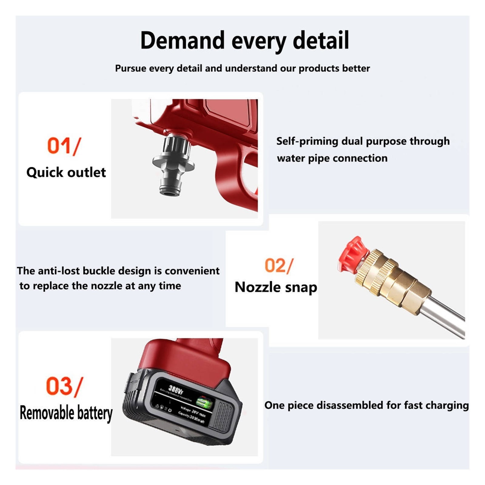 Cordless High Pressure Car Washer Spray Water Gun Portable Car Wash Pressure Cleaner Cleaning Machine For 18V Battery ,Effortless cleaning