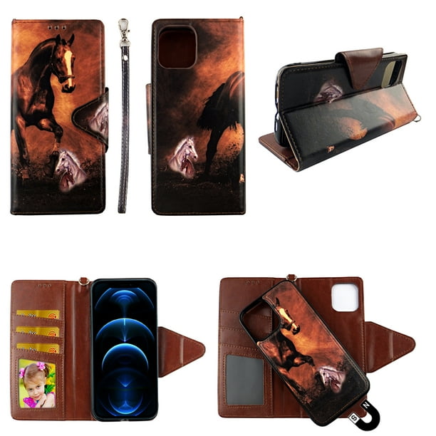 Brown Horse Case For Iphone Iphone 12 Pro Max Magnetic Detachable Pu Leather Wallet Cover Flap Closure Snap On Book Style Cases Card Holders Wrist Strap 2 In 1 Folio Walmart Com