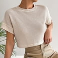 thumbnail image 5 of BXSRUTA Women's Crew Neck Short Sleeve Knit Top Casual Loose Fit Textured Side Slit T Shirt, 5 of 8