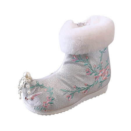 

yinguo girls ankle pearl boots warm cotton boots embroidered boots national style boots princess cotton boots