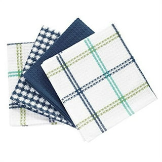 T-Fal Textiles 2 Pack Solid & Check Parquet Design 100% Cotton Kitchen Dish Towel, Breeze