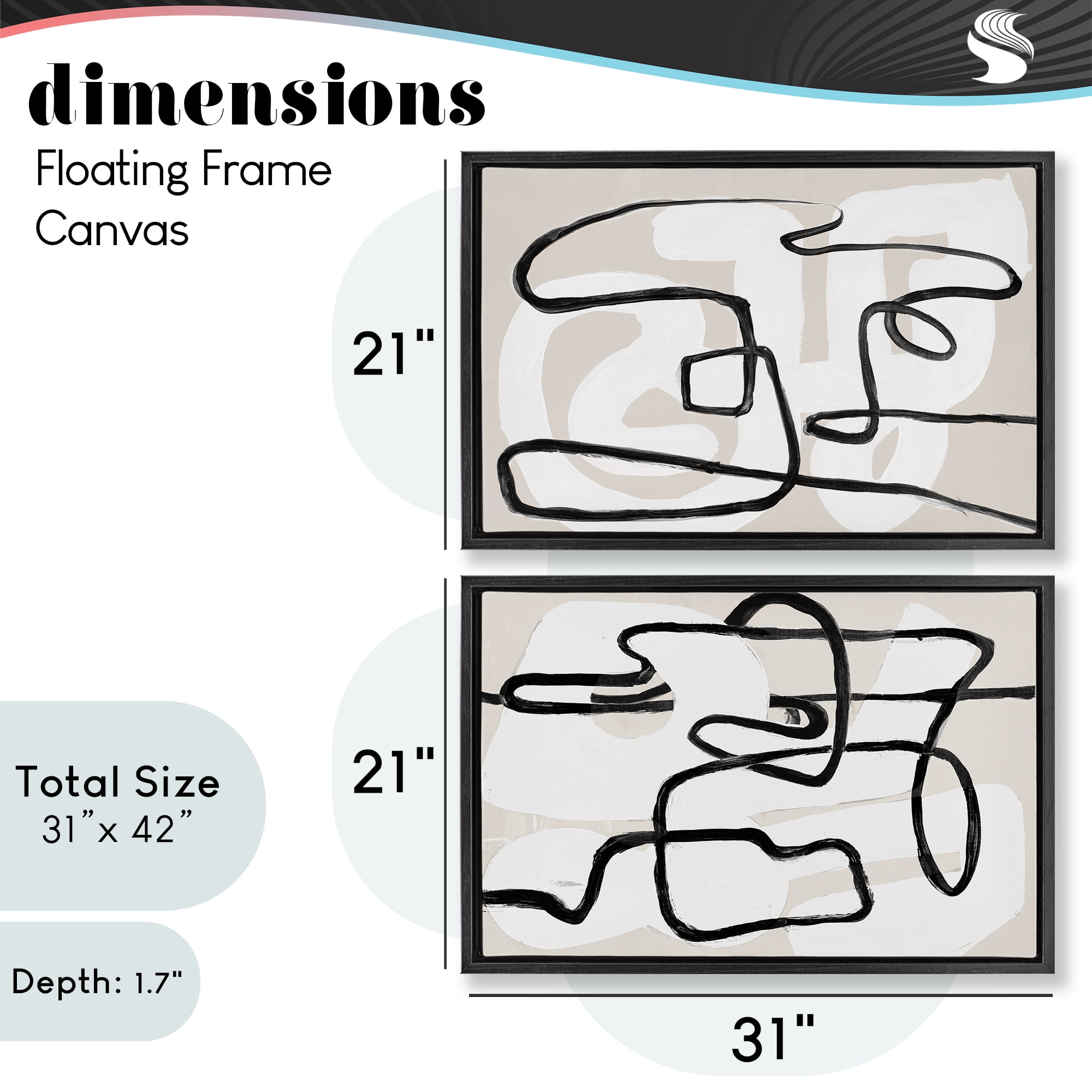 Stupell Industries Neutral Twists & Turns 2 Piece Black Framed Floater Canvas Set, design by Lanie Loreth