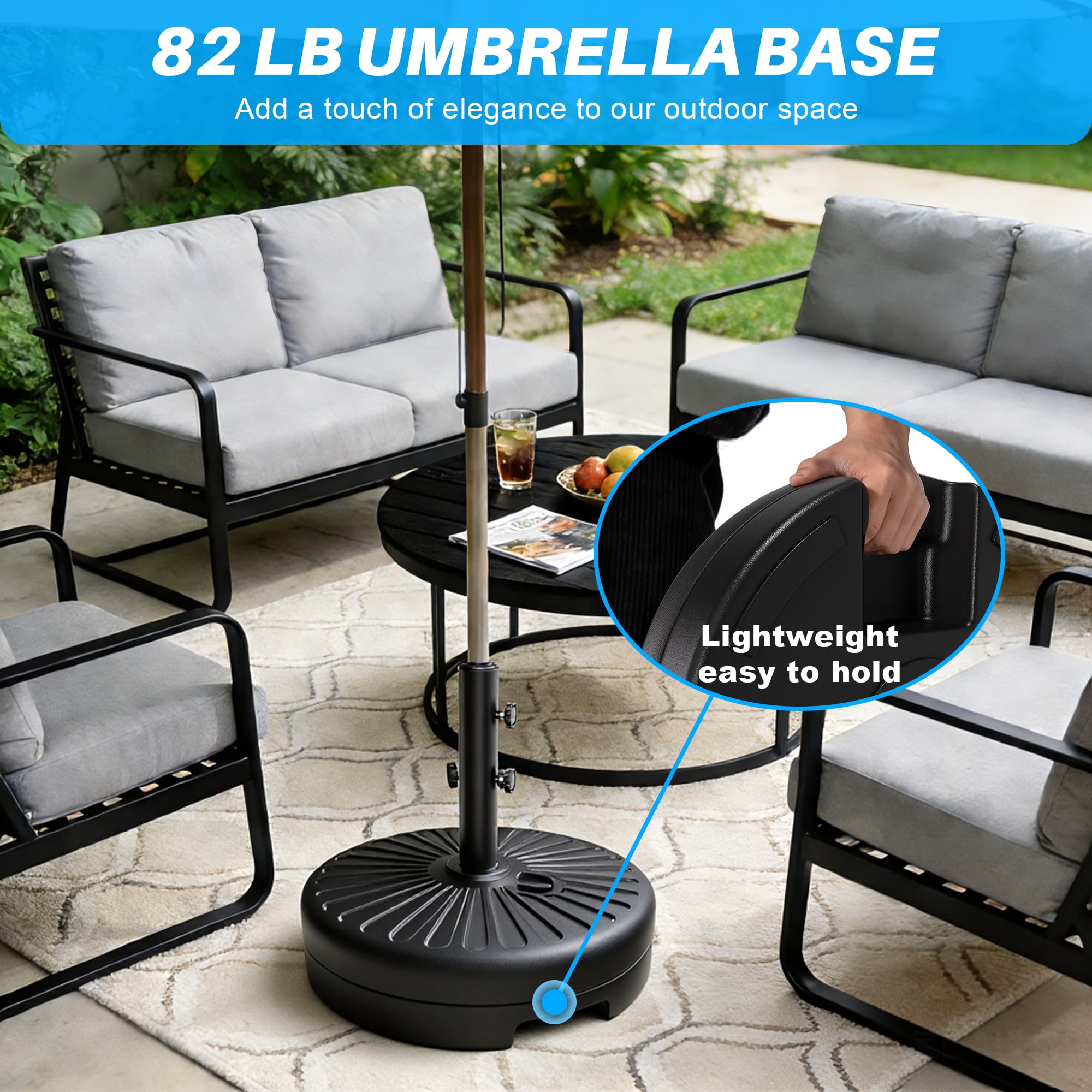 Easthome Heavy Duty Fillable Patio Umbrella Base with Dual-Lock System, Holds up to 81.5 lbs for 7-12FT Market Umbrella, Sand/Water Weighted Stand for Outdoor, Fits 1.5" & 1.9" Pole