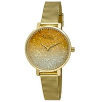 Bob Mackie Women's Gold Glitter-Dial Mesh Strap Watch