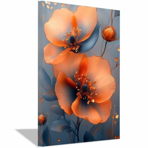 Mudket Framed,Modern Canvas Wall Art,Ready to Hang,Floral Canvas Print,Colorful Botanical Wall Decor,Abstract Flower Wall Art, for Bedroom Bathroom Office Decor - 12"L x 8"W