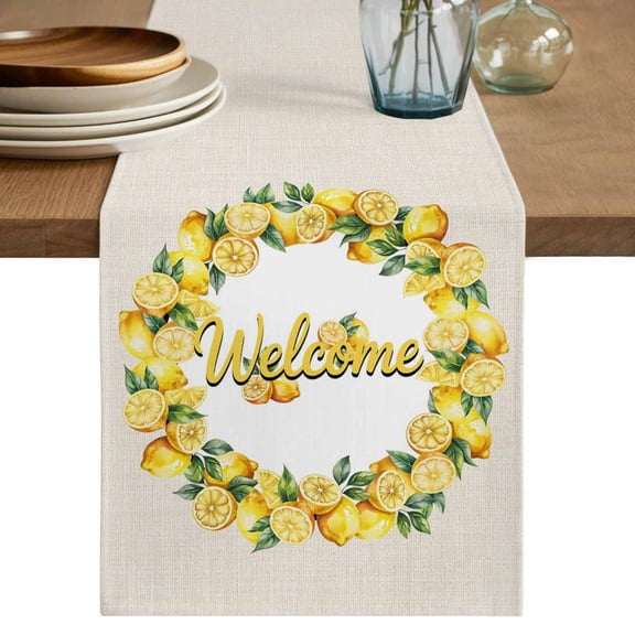 Yellow Lemon Table Runner 60 Inches, Farmhouse Summer Fruit Leaves Plants Bed Runner Dresser Scarves Tabletop for Indoor Outdoor Parties/Ceremony/Banquet, 13" x 60"