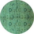 thumbnail image 1 of Ahgly Company Machine Washable Indoor Round Oriental Turquoise Blue Industrial Area Rugs, 4' Round, 1 of 4
