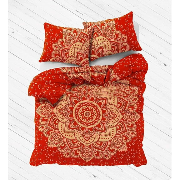 Indian Mandala Cotton Duvet Doona Cover, Hippie Boho Queen Size Comforter, Bohemian Bedding Quilt Cover with 2 Pillow Cases Duvet Cover