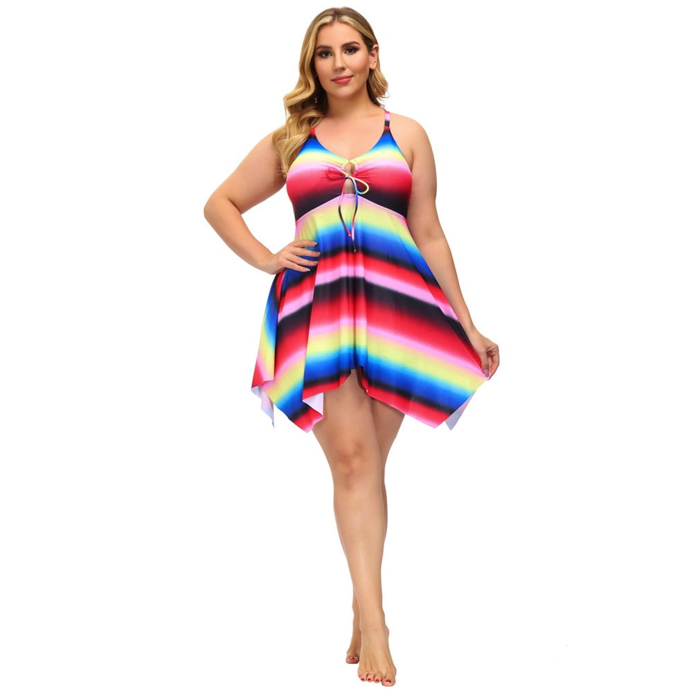Hanna Nikole Womens One Piece Tummy Control Swimdress Plus Size Skirtini Cover Up Swimsuit