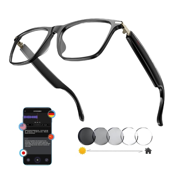 AI Smart Glasses: 164-Language Translation & Bluetooth Audio | Photochromic lenses, 170mAh power, premium sound for sports, travel, work