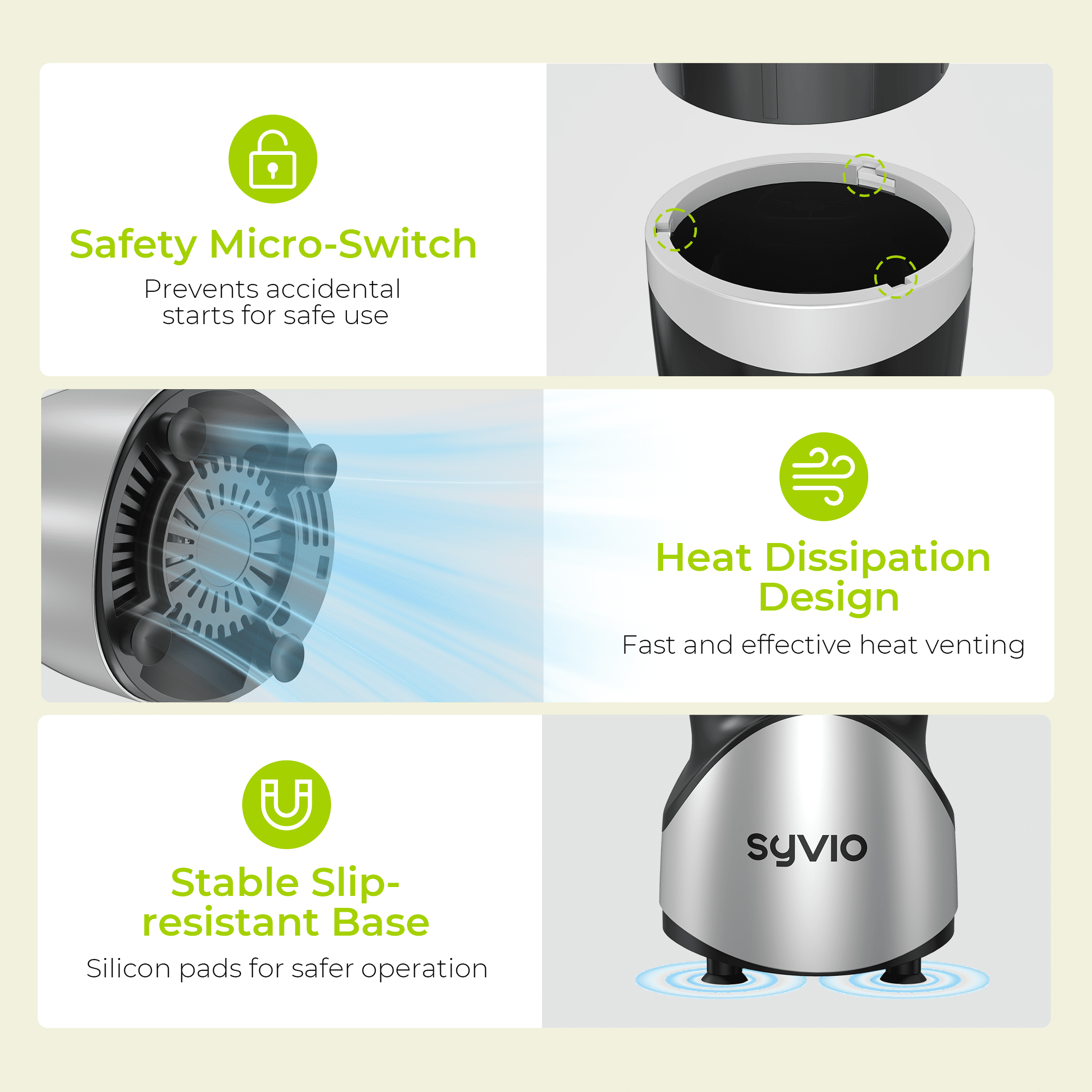 Syvio Smoothie Blender for Shakes and Smoothies, 4 Portal Cups, 15 Pieces Kitchen Personal Blender and Grinder Combo, BPA-Free Juice Blender Set