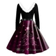 thumbnail image 4 of Christmas Dresses for Women Women's Fashion Round Casual Slim Fit Christmas Print Large Swing Long Sleeve Dress for Holiday Party,Dark Purple,L, 4 of 4