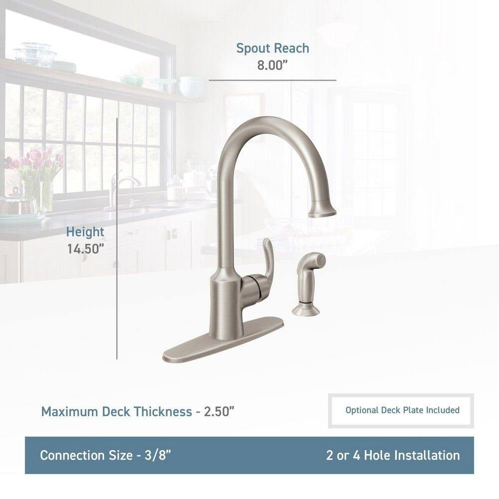 Moen 87301SRS High Arc Kitchen Faucet with Side Spray from the Bayhill Collection, Spot Resist Stainless