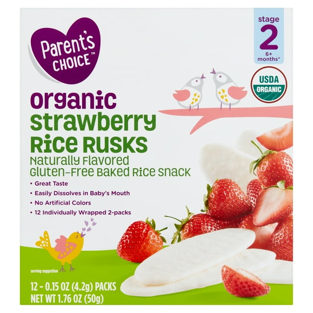 (48 Pack) Parent's Choice Organic Stage 2, Strawberry Baby Snack, 1.76