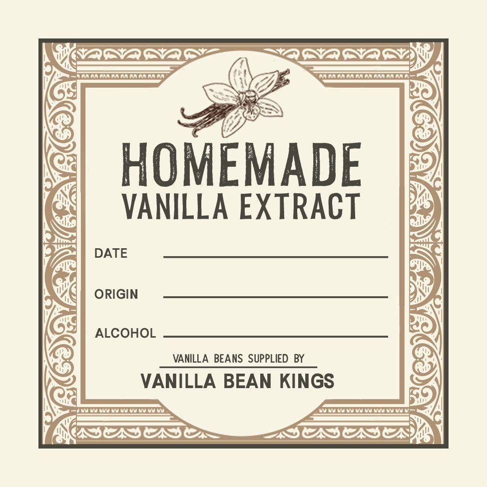 - 2" square Vanilla Extract Labels on Kraft Package of 12 handcrafted 