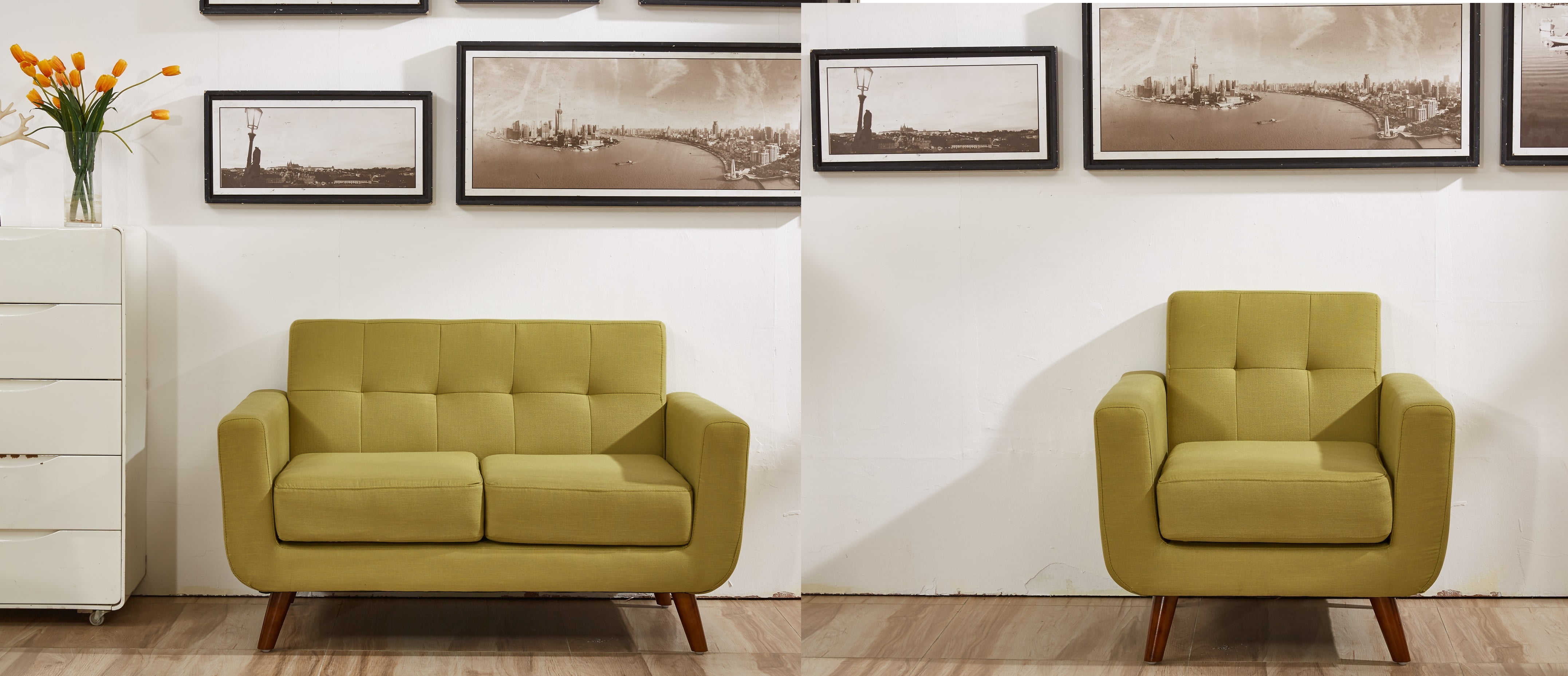 US Pride Furniture Zen Tufted Back Loveseat & Chair Combo Set