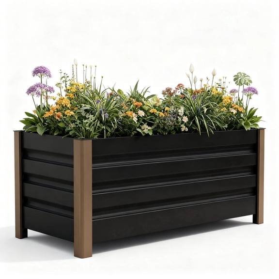 Riedhoff Metal Planter Box 39.3 x 15.7 x 17.7", Rounded Corners & Anti-Cut Edging, Drainage Holes, Gray