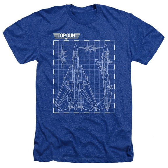Top Gun Schematic Unisex Adult Heather T Shirt for Men and Women, Royal Blue, 3X-Large