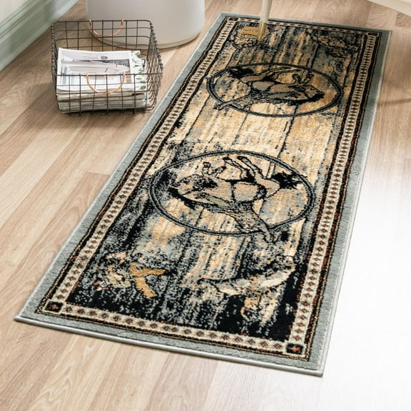 Unique Loom Pioneer Collection Area Rug - Dutton (2' 7" x 12' Runner Blue/Black)