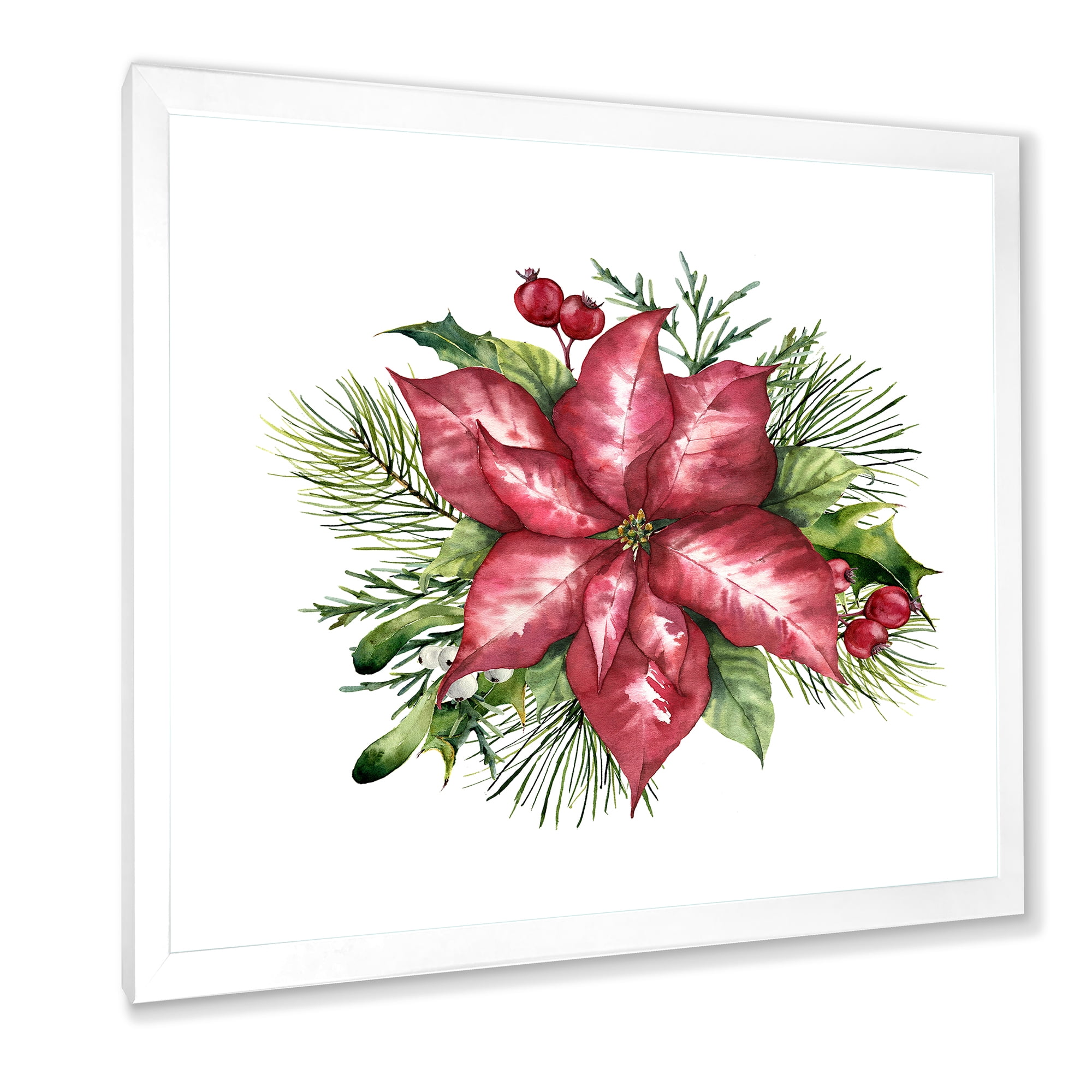 Designart 'Christmas Fir Branch and Holly Mistletoe Berries III' Traditional Framed Art Print