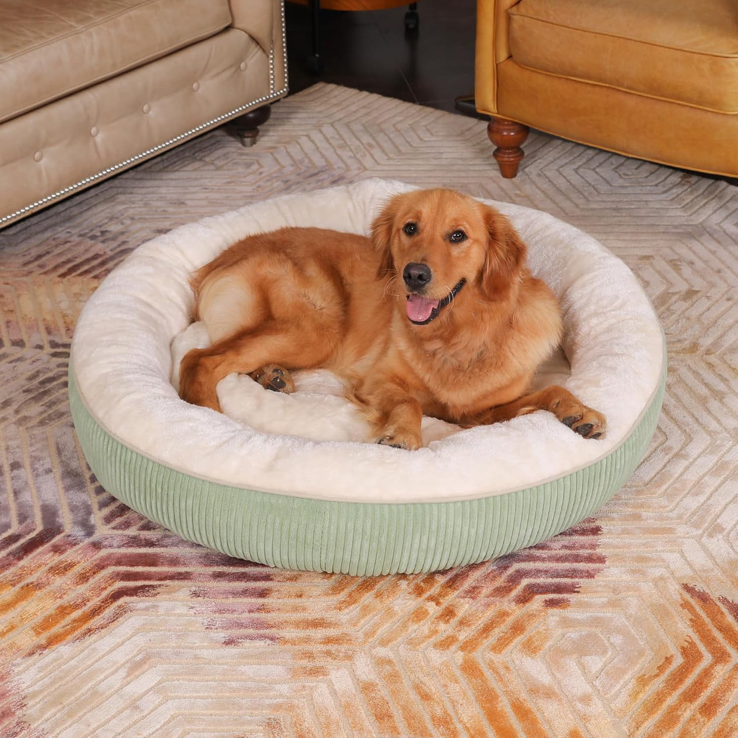 Donut Dog Bed,36 Inches Calming Round Dog Beds for Large Dogs,Washable Anti Anxiety Cuddler Dog Bed with Removable Cover(Sage Green,Large)