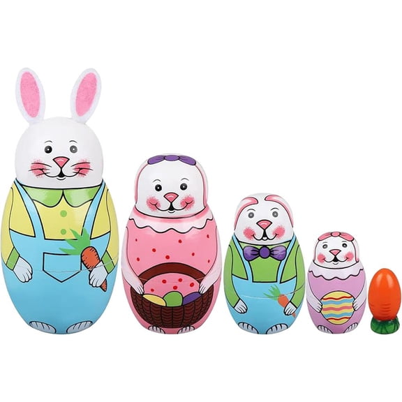 Russian Nesting Dolls, Stacking Wooden Handmade Matryoshka Dolls, 5 Pcs 6 Tall Toys Eggs Animal Easter For Kids Nesting To