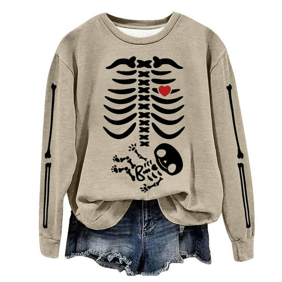 Women's Autumn Winter Fashion Pullover Sweater Thin Long Sleeve Round Neck Halloween Print Hoodless Casual Tops