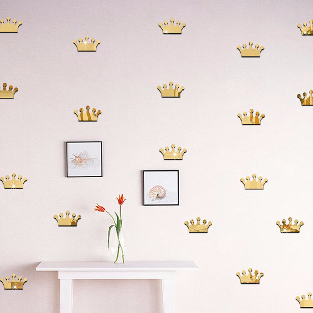 18Pcs 3D Mirror Wall Art Stickers Princess Crown Shape Sticker Home Decals Decor