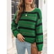 thumbnail image 5 of Camiseta mujer, Suéter de mujer O Cuello Empalme Color Suéteres casuales Abanopi Verde/Grande, 5 of 7