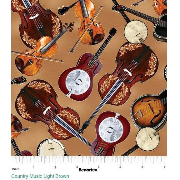 Cotton Yellowstone Banjo Guitar Fiddle Music Country Benartex Cotton Fabric Print by the Yard (14479-72)