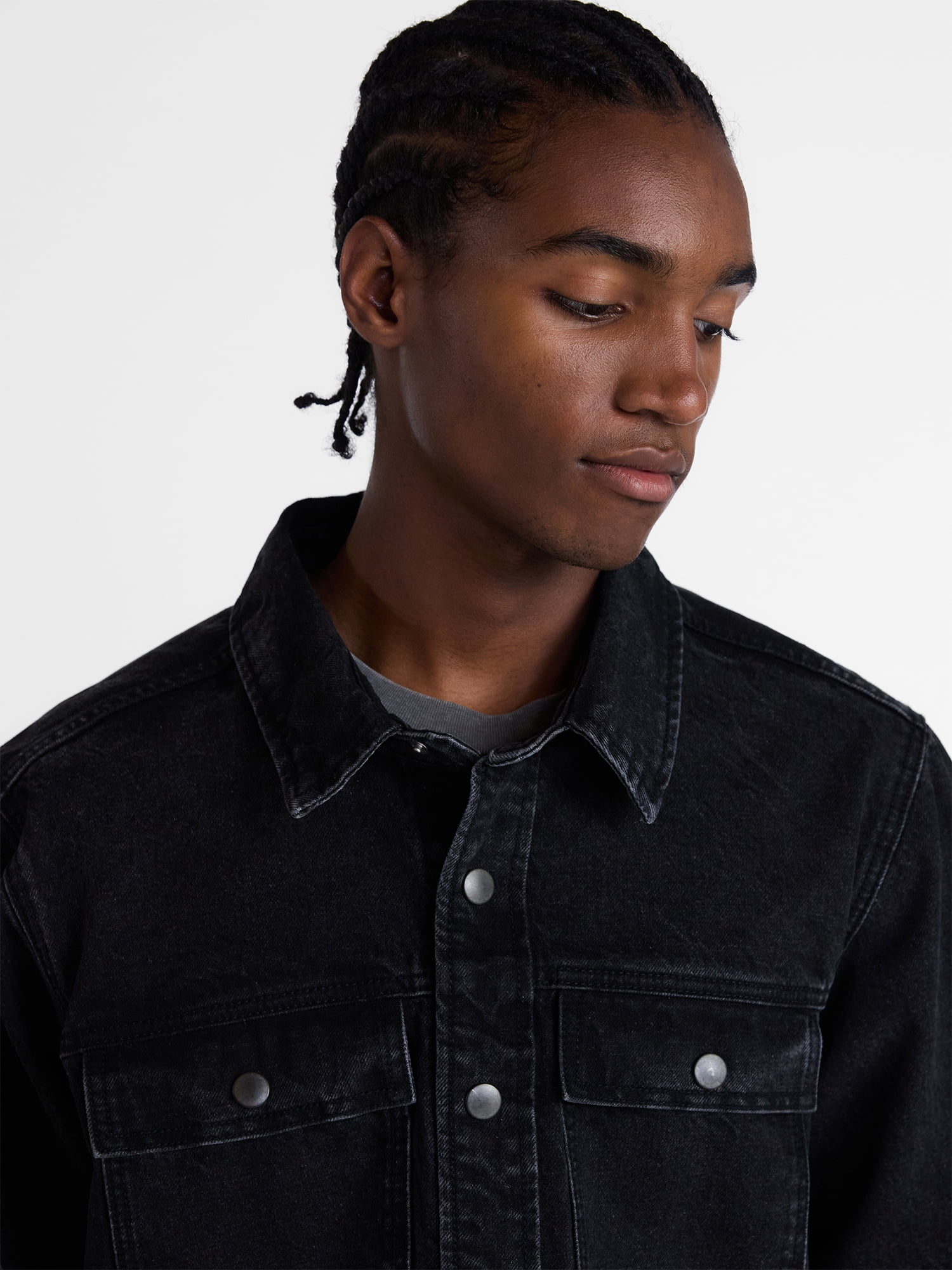 No Boundaries Denim Shacket with Long Sleeves, 100% Cotton 14 oz Denim, Men's XS-4XLT