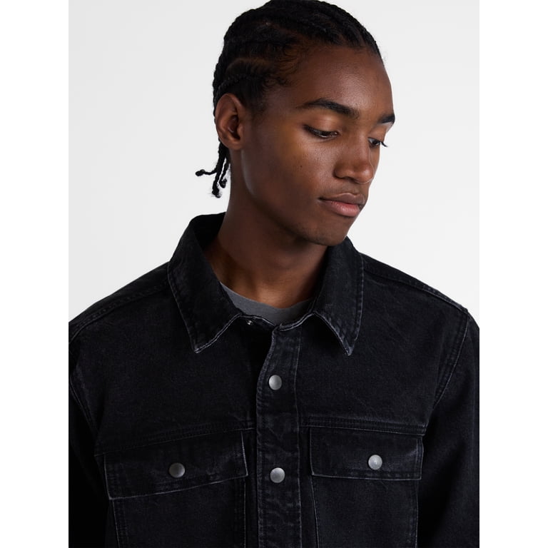 No Boundaries Men's Washed Denim Shacket photo 4