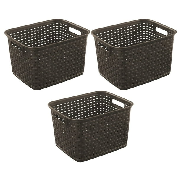 Sterilite 1273 Tall Weave Basket Storage Bin Wicker Look Plastic Snag