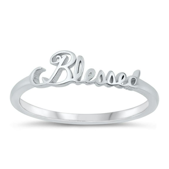 High Polished "Blessed" Ring 925 Script Sterling Silver Band Jewelry Female Male Unisex Size 10
